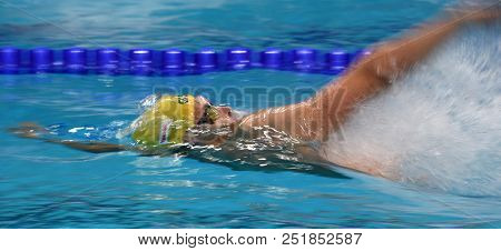 Budapest, Hungary - Jul 25, 2017. Competitive Swimmer Larkin Mitchell (aus) In The 100m Backstroke F