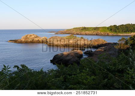 Beach Landscape Of Nahant, Massachusetts In The Summer Time At Dusk.