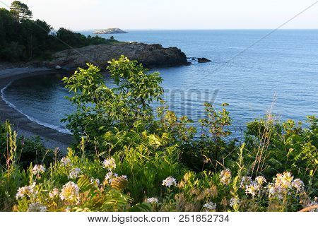 Beach Landscape Of Nahant, Massachusetts In The Summer Time At Dusk.