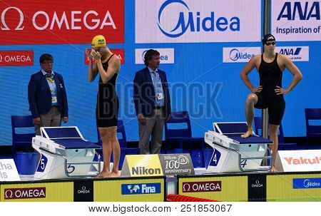 Budapest, Hungary - Jul 25, 2017. Competitive Swimmer Mckeon Emma (aus) And Ledecky Katie (usa) In T