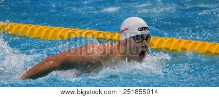 Budapest, Hungary - Jul 25, 2017. Competitive Swimmer Kenderesi Tamas (hun) In The 200m Butterfly Se