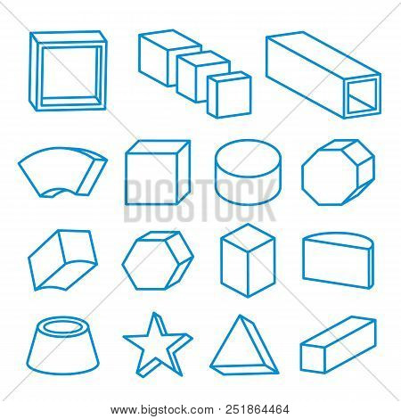 Set Of Geometric Shapes, Platonic Solids, Vector Icon Line Illustration
