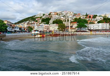 Ulcinj, Montenegro - September 9, 2017: Beautiful View Of Promenade Of Popular Resort Town Of Ulcinj