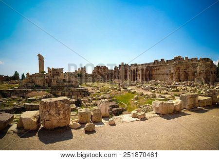 Ruins Of Jupiter Temple And Great Court Of Heliopolis , Baalbek, Bekaa Valley Lebanon
