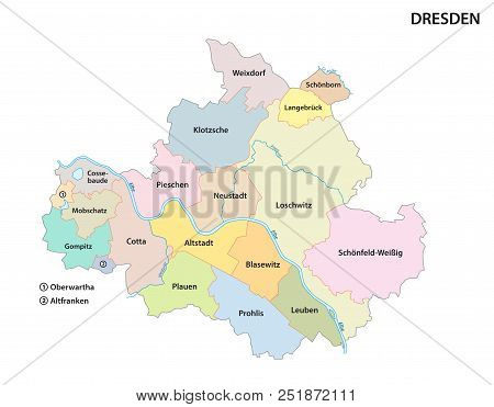 Dresden, Administrative And Political Map Of The Saxon Capital.