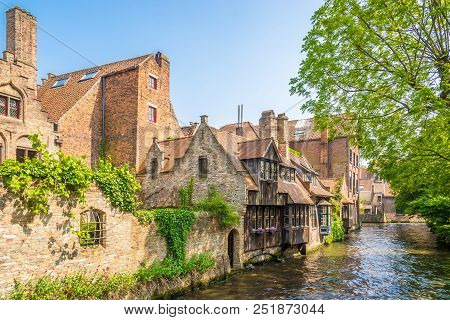 Rozenhoedkaai Canal From Bonifacius Bridge In Bruges, Belgium