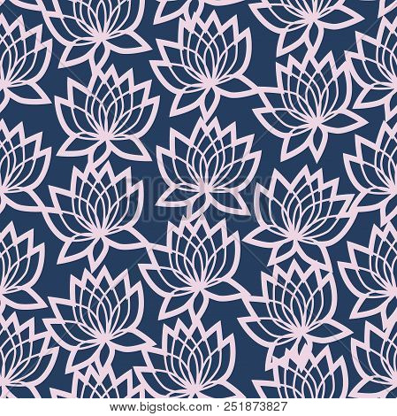 Seamless Pattern With Lotus Oriental Lilies On The Leaves