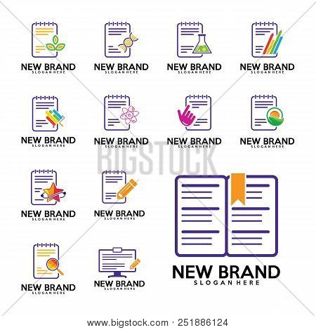 Set Of Note Logo Template, Green Icon, Biology Labs, Cursor Touch Icon, Find, Ballpoint, Start, Pain