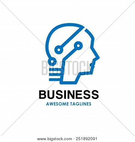 Smart Human Head Logo, Digital Human Vector Logo Concept , Human Head With Digital Technology Logo