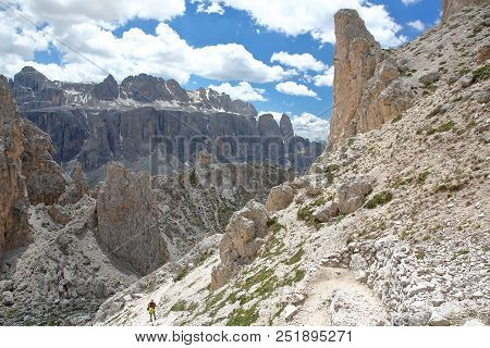 Limestone Pillars And Rock Formations On Cir Mountains In Puez Odle Natural Park, With Sella Group M