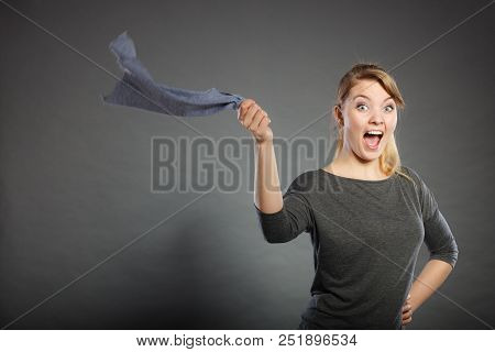 Chores Housework Silly Hygiene Clean Concept. Blonde Maid Enjoying Her Work. Young Girl Dancing Wavi