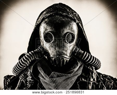 Close Up Portrait Of Nuclear Post-apocalypse Survivor, Living Underground Mutant Or Creature, Skille