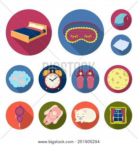 Rest And Sleep Flat Icons In Set Collection For Design. Accessories And Comfort Vector Symbol Stock 