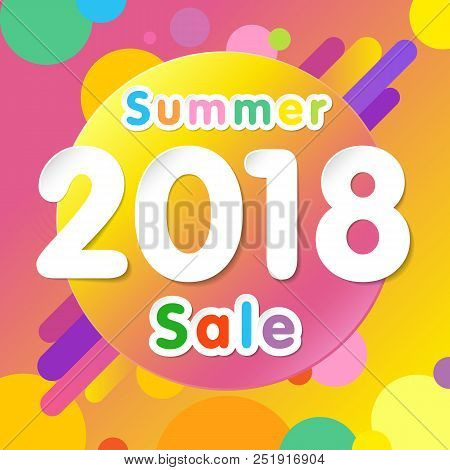 Summer Sale 2018 Background With Flat Dynamic Circle Design. Special Offer Modern Yellow Colored Mem