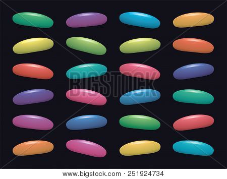 Vector Assortment Of Colorful Fruit Gelatin Jelly Beans On Black Background