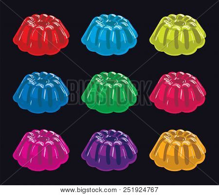 Vector Colorful Gelatin Jelly Assortment On Black Background