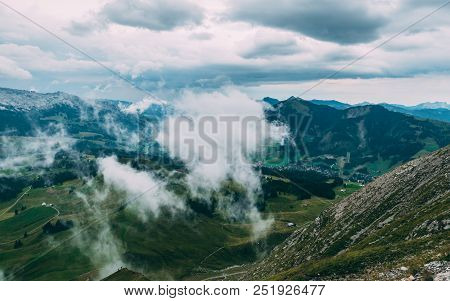 Cloudy Foggy Mountain Scenery In The Swiss Alps Brienzer Rothorn Switzerland