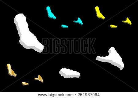 3d Map Of Comoros (union Of The Comoros) - White, Yellow, Blue And Gold - Vector Illustration