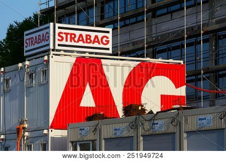 Zlin, Czech Republic - April 29 2018: Strabag Se Austrian Company Logo On Construction Container On