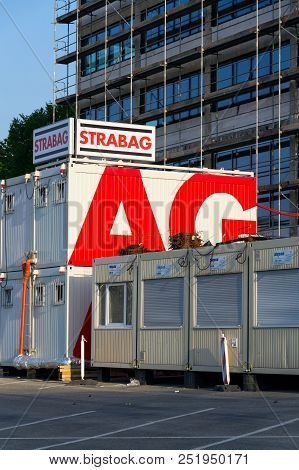 Zlin, Czech Republic - April 29 2018: Strabag Se Austrian Company Logo On Construction Container On