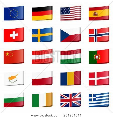 Collection Of Different Loop Ribbon Flags Of National Countries