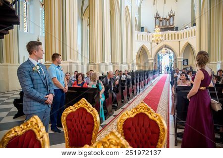 Editorial Church In Gothic Style, Interior. Akhitektura In Gerviaty Near Grodno, Belarus. Wedding. J