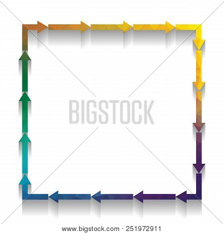 Arrow On A Square Shape. Vector. Colorful Icon With Bright Textu