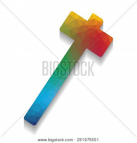 Hammer Sign Illustration. Vector. Colorful Icon With Bright Text