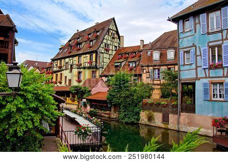 Colmar, Picturesque Half Timbered Houses Of The Petite Venise Neighborhood, Alsace, France