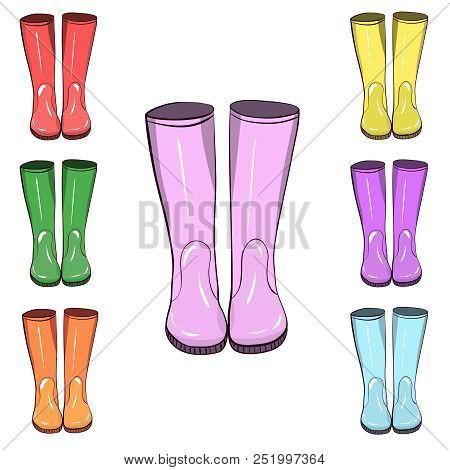 Rubber Boots, Gumboots. Hand Drawn, Vector Isolated Illustration. Protect From Water And Mucky Terra
