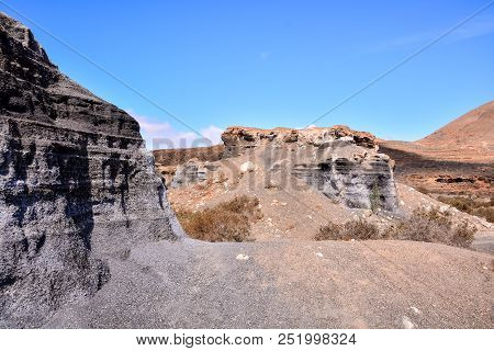 Spanish View Landscape In Lanzarote Tropical Volcanic Canary Islands Spain
