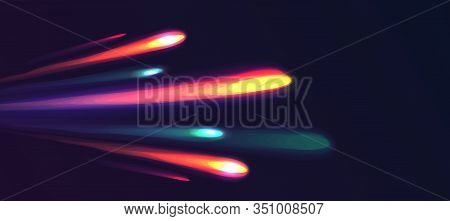 Neon Light Rays Burst From One Point Into Many Sparkling Comet Lights