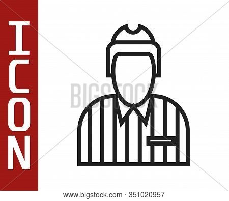 Black Line Hockey Judge, Referee, Arbiter Icon Isolated On White Background. Vector Illustration