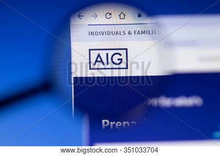 Saint-petersburg, Russia - 18 February 2020: American International Group Aig Company Website Page L