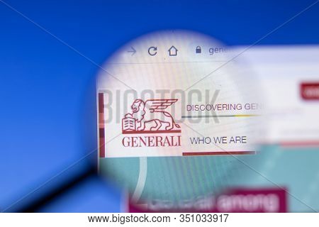 Saint-petersburg, Russia - 18 February 2020: Assicurazioni Generali Company Website Page Logo On Lap
