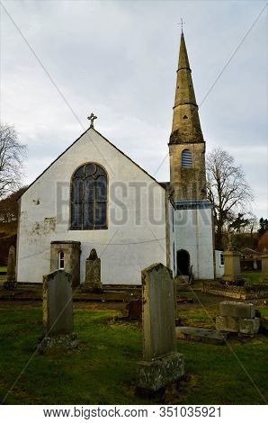 An Exterior View Of The Small Church And Graveyard In West Linton In Lothian, Scotland.