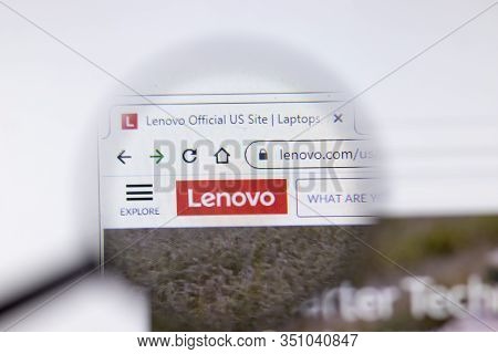 Saint-petersburg, Russia - 18 February 2020: Lenovo Company Website Page Logo On Laptop Display. Scr