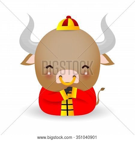 Little Ox, Happy Chinese New Year 2021 Year Of The Ox Zodiac, Cartoon Vector Illustration Isolated O