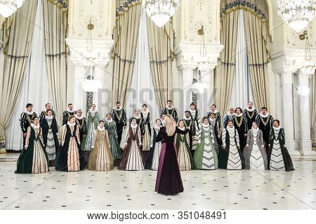 Bucharest, Romania - January 14, 2019: Members Of The Romanian Madrigal Choir (corul Madrigal) Perfo