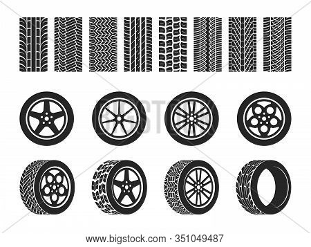 Wheel Tires. Car Trace Imprints, Vehicle Track Or Auto Race Tire, Motorcycle Racing Wheels With Diff
