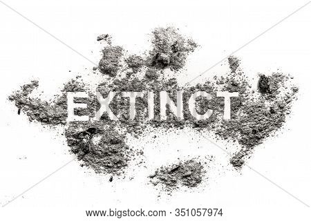 Extinct Word Written In Ash, Dust Or Dirt As Animal Species Or Nature Destruction, Pollution, Annihi
