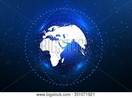 Global Internet. Satellites Cover The Earth With High-speed Internet. Satellites In Orbit. View From