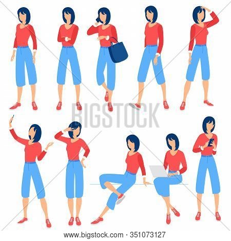 Flat Design Vector Collection Ready To Animation Young Womwn Poses And Activityes For Web Page And M