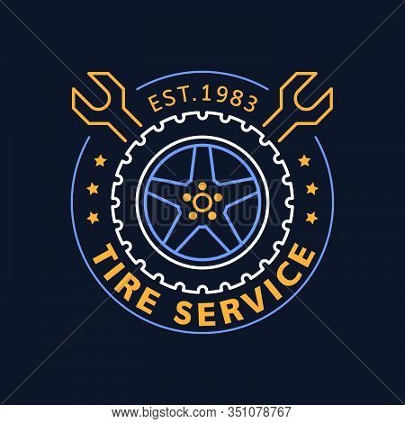 Tire And Wheel Service Badge Design, Stock Vector