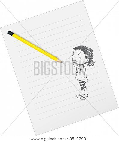 흰색 바탕에 종이 연필 드로잉 그림