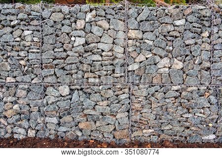 Mesh And Stone Fence, Gabion For Use In Civil Engineering, Road Building, Military Applications And 