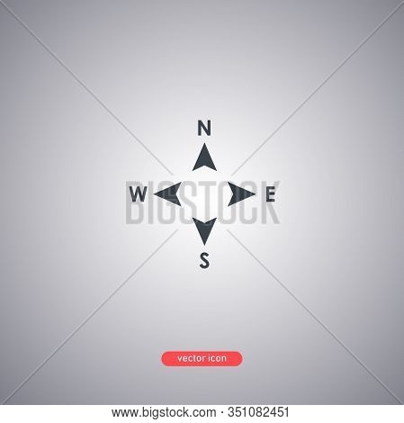Compass Direction Icon Isolated On Gray Background. Four Cardinal Points. North, South, West, East. 