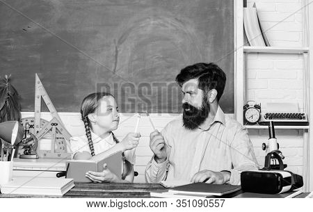 Talented Pedagogue. Work Together To Accomplish More. Man Bearded Pedagogue. Homeschooling With Fath
