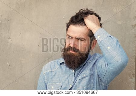I Have A Problem. Hispter Style. Headache And Overworking. Negative Emotions. Feel Bad. Bearded Man.