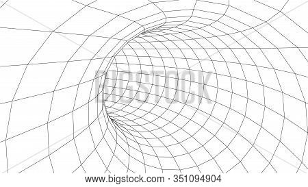 Technology Wireframe Tunnel On White Background. Futuristic 3d Vector Grid.
